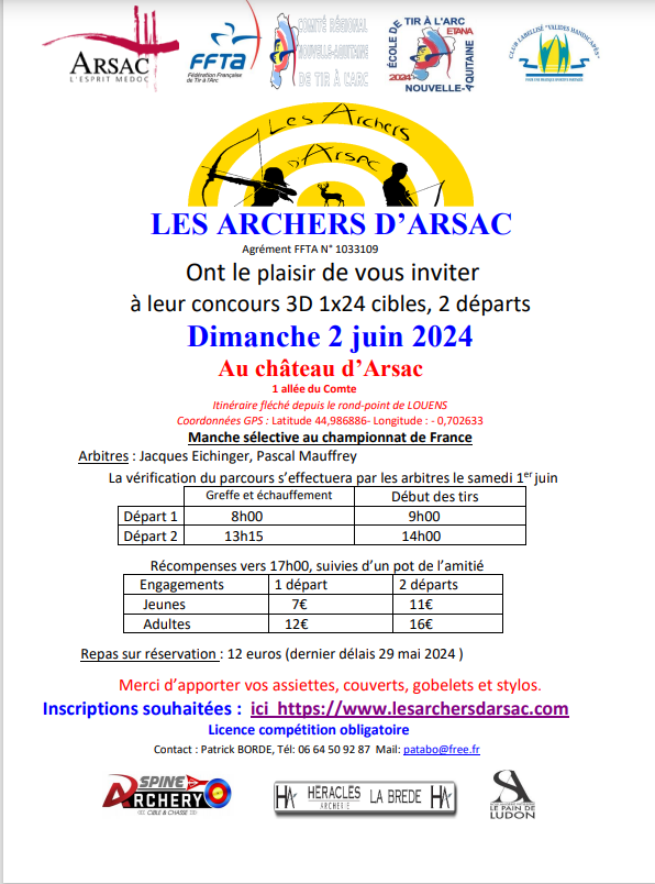 Concours 3D 2 juin 2024 château d'Arsac, Inscription